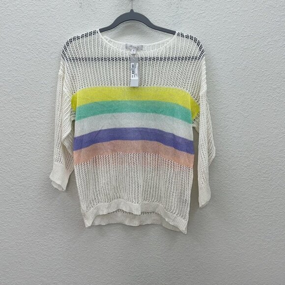 Honey & T Francescas Stripe Open Weave Knit Sweater Shirt Womens size Medium NEW - Picture 1 of 6